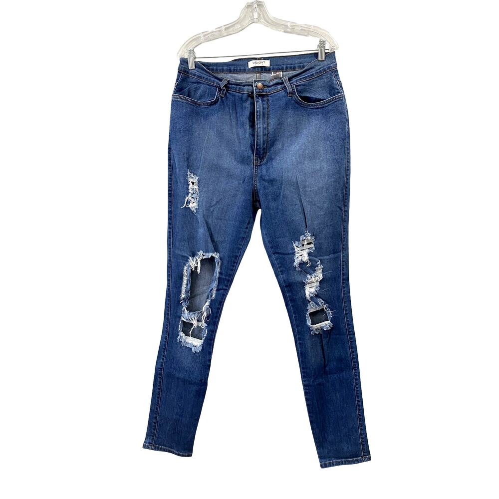 Vibrant MIU Distressed Ripped Skinny Jeans Women's Size 2XL Blue Denim